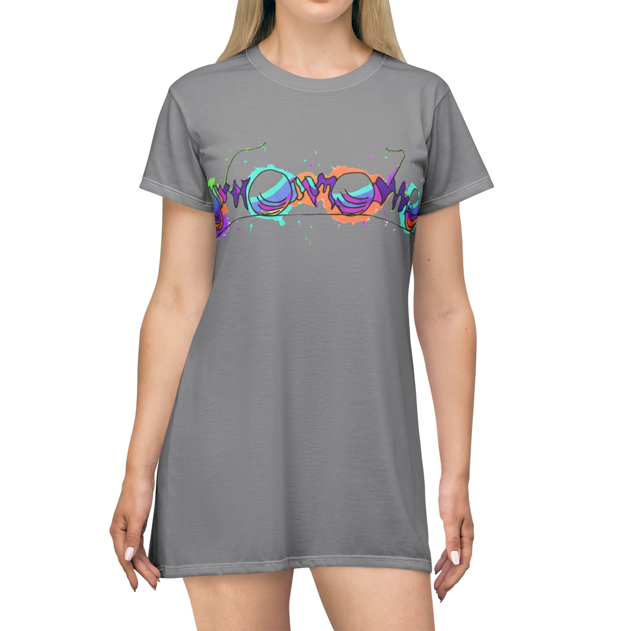 COOW60 Graffiti Chrome T-Shirt Dress — Colorful Urban Streetwear Print
