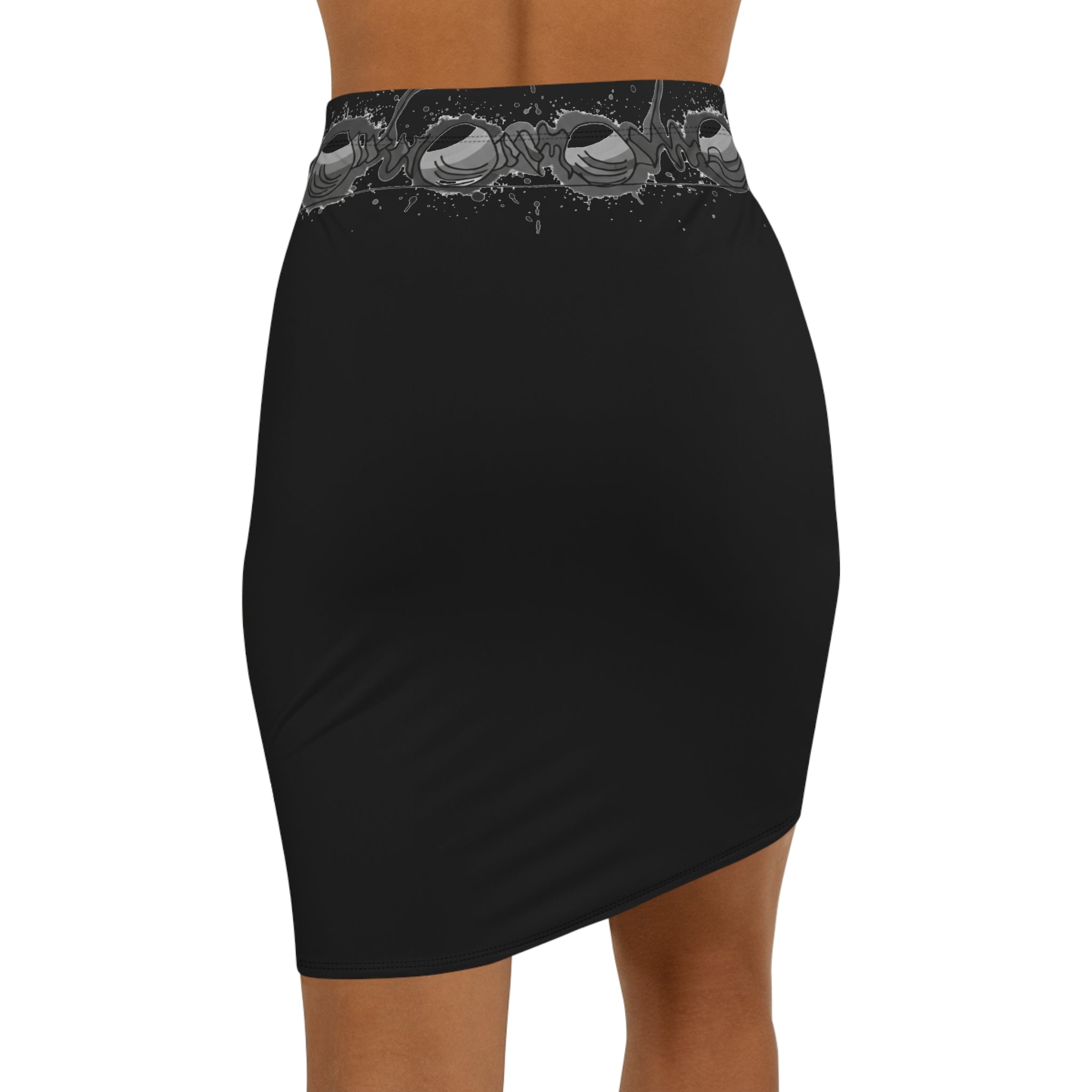 COOW60 Black Splash Pencil Skirt with Vintage Soccer Ball Border — Women's Mid-Waist