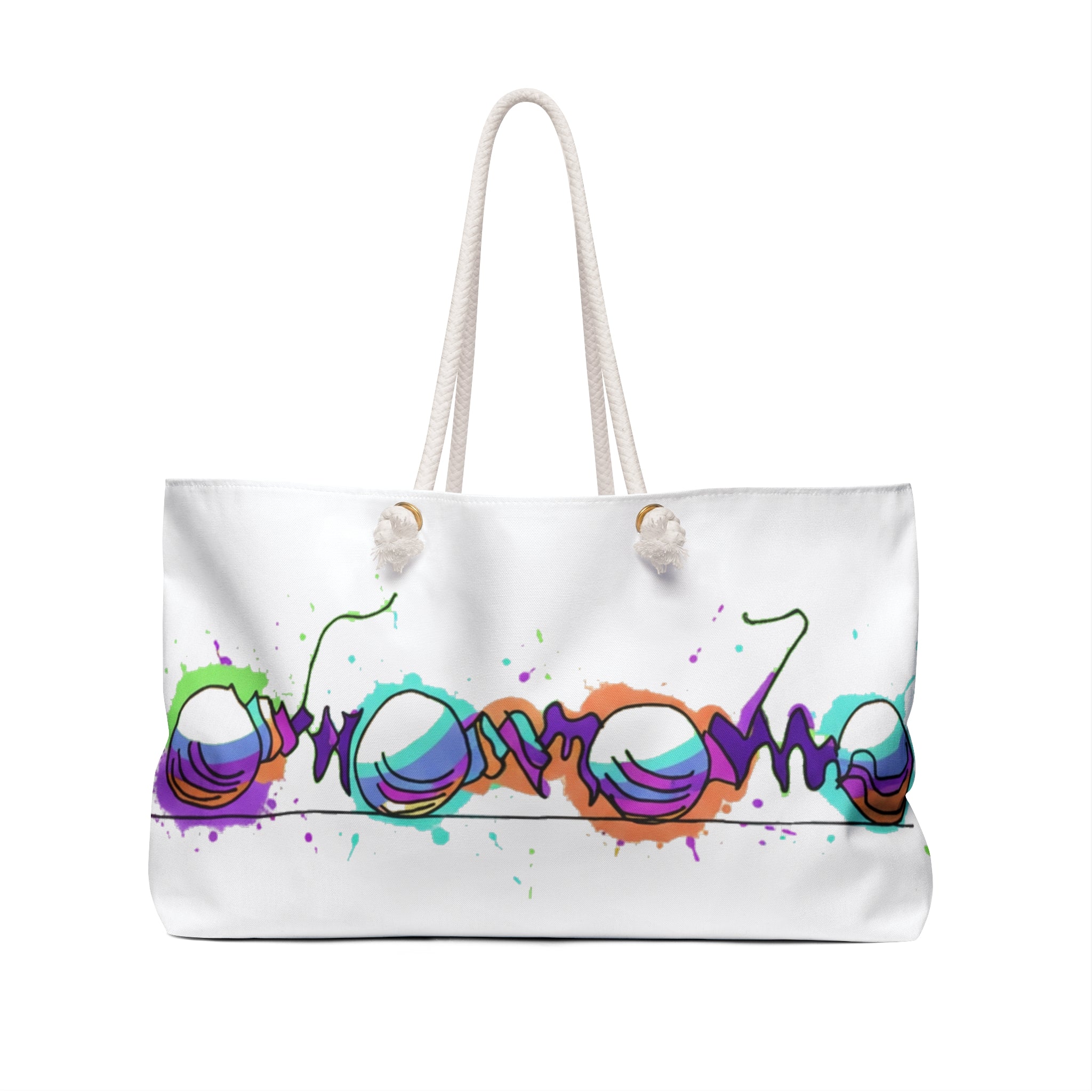 COOW60 White Colorwave Weekender Bag — Vibrant Abstract Surf Stripe Tote