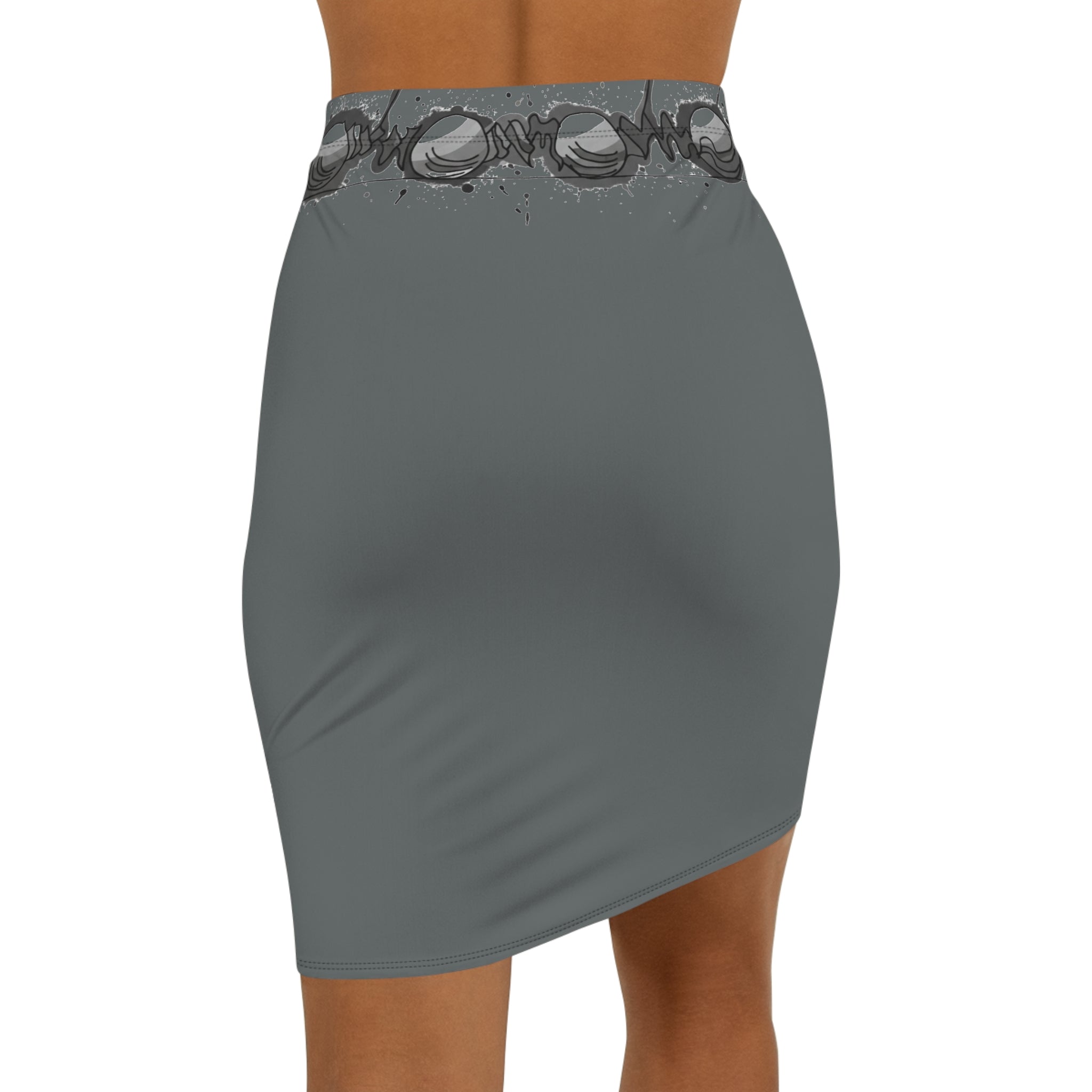 COOW60 Grey Pencil Skirt — Gothic Grunge Tentacle Border Midi Skirt
