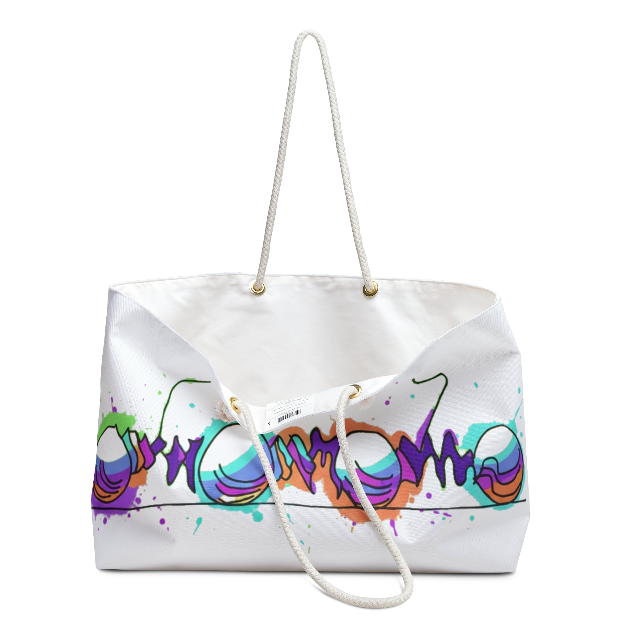 COOW60 White Colorwave Weekender Bag — Vibrant Abstract Surf Stripe Tote