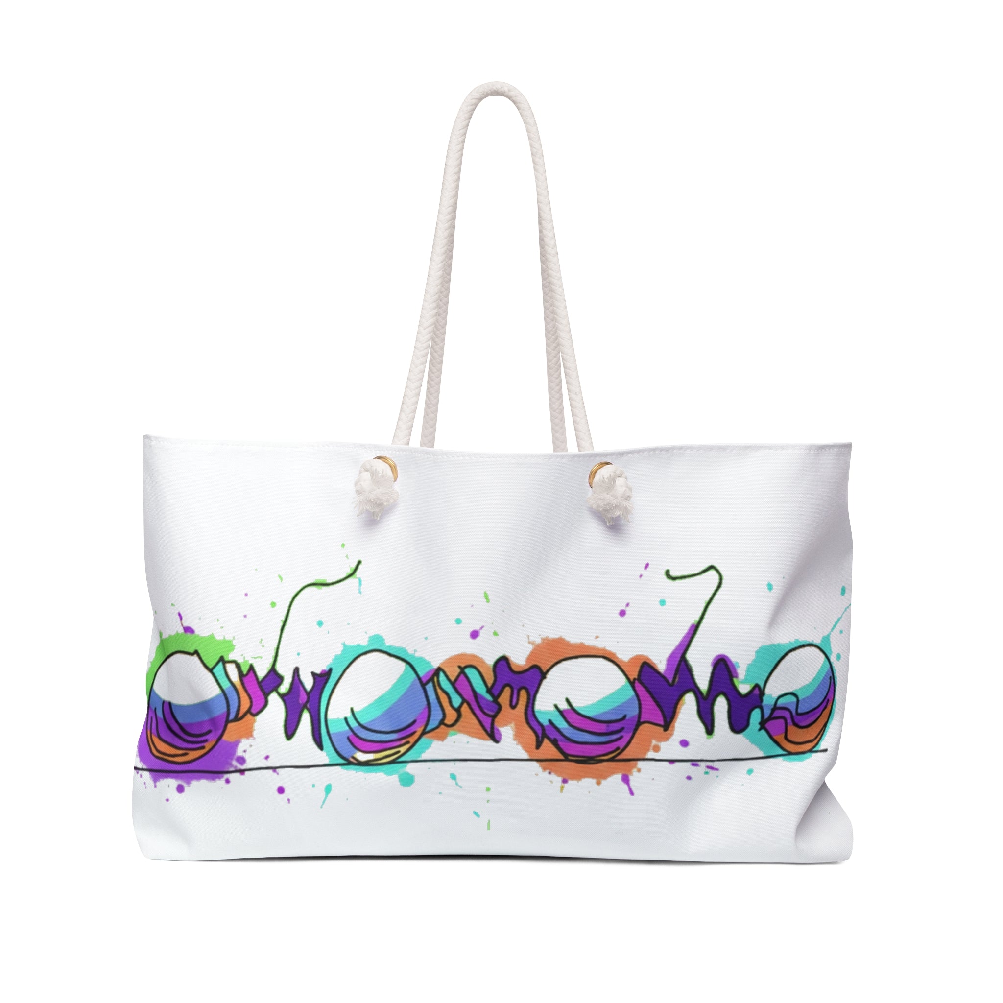 COOW60 White Colorwave Weekender Bag — Vibrant Abstract Surf Stripe Tote