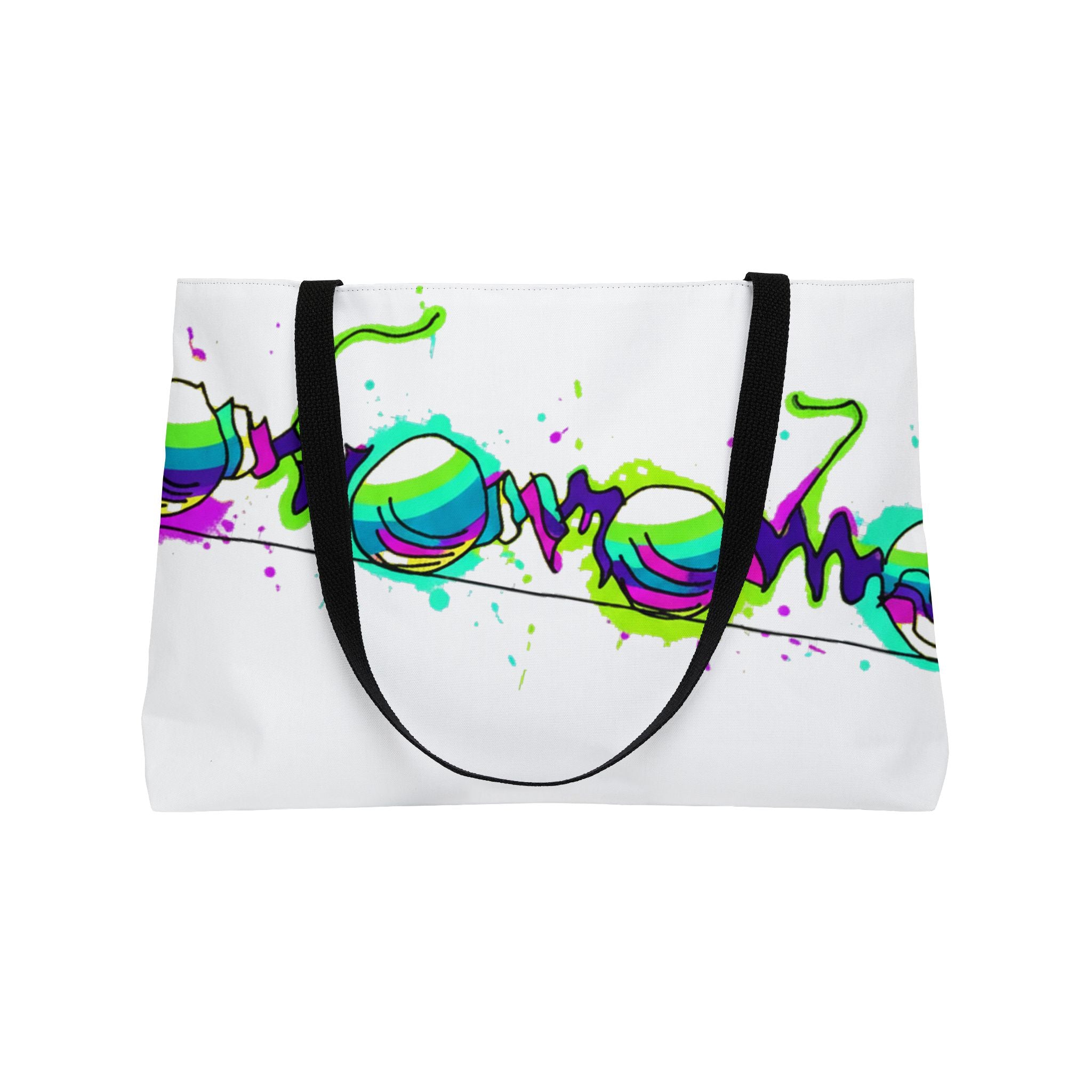 COOW60 White Weekender Tote Bag — Neon Splash Beats Graphic Tote