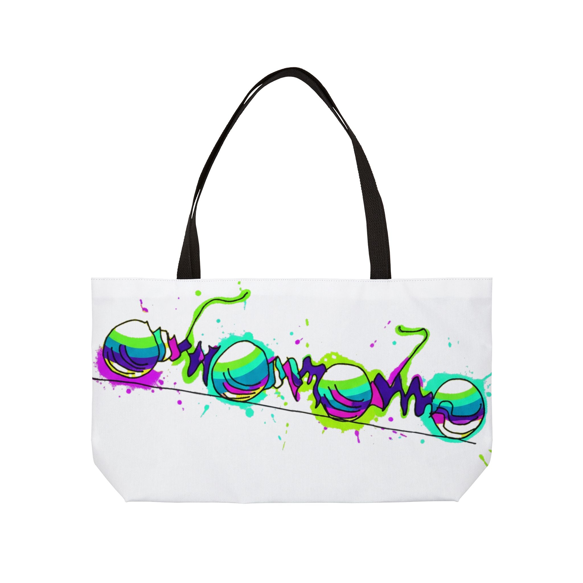 COOW60 White Weekender Tote Bag — Neon Splash Beats Graphic Tote