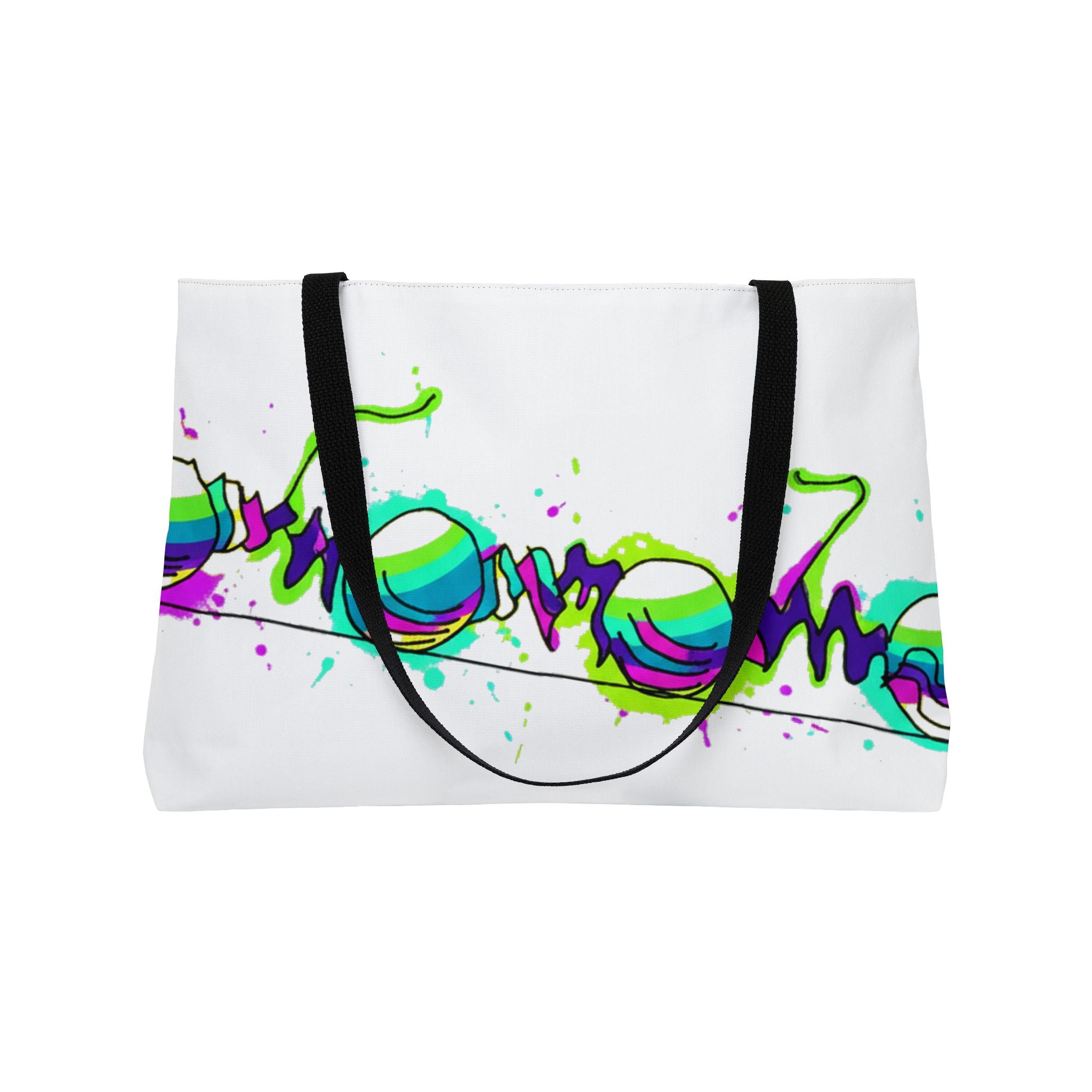COOW60 White Weekender Tote Bag — Neon Splash Beats Graphic Tote