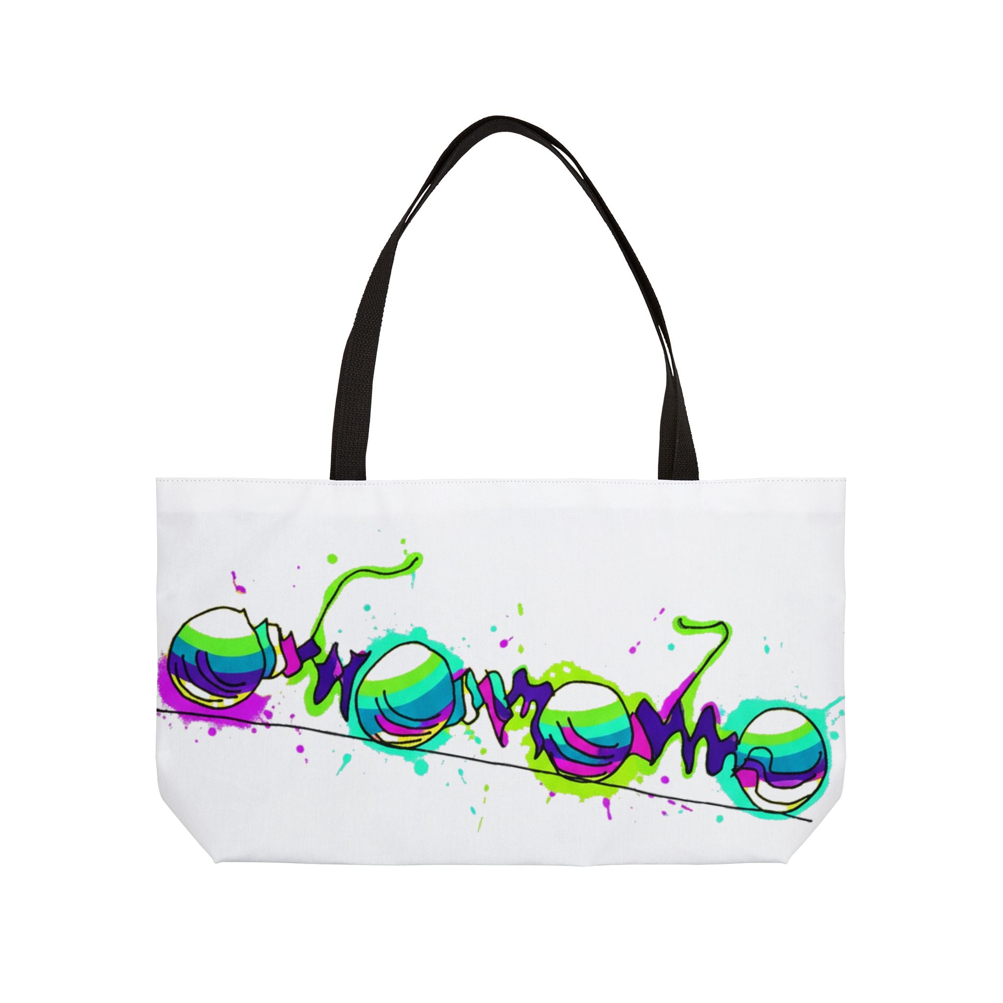 COOW60 White Weekender Tote Bag — Neon Splash Beats Graphic Tote