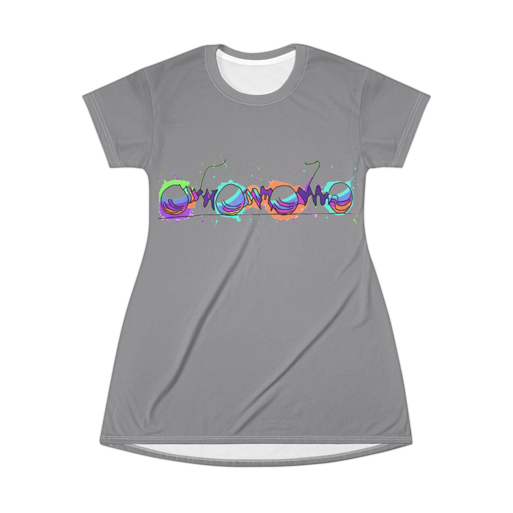 COOW60 Graffiti Chrome T-Shirt Dress — Colorful Urban Streetwear Print